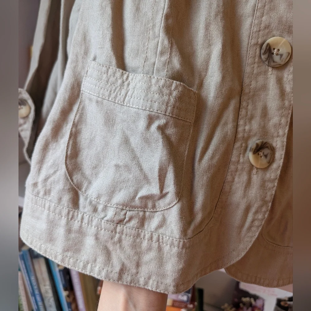 Marvin Richards Women Beige Linen Blazer Jacket Cropped Button Size Medium Boho - Picture 2 of 8